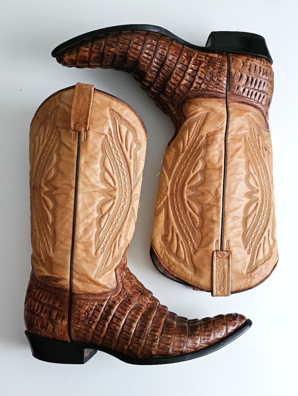 Rancho Exotic Alligator Reptile Leather Western Cowboy Boots Brown Tan Size 11 E - Picture 2 of 16